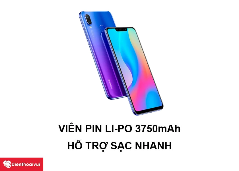 Huawei Nova 3 &ndash; Vi&ecirc;n pin Li-Po dung lượng 3750 mAh v&agrave; hỗ trợ sạc nhanh