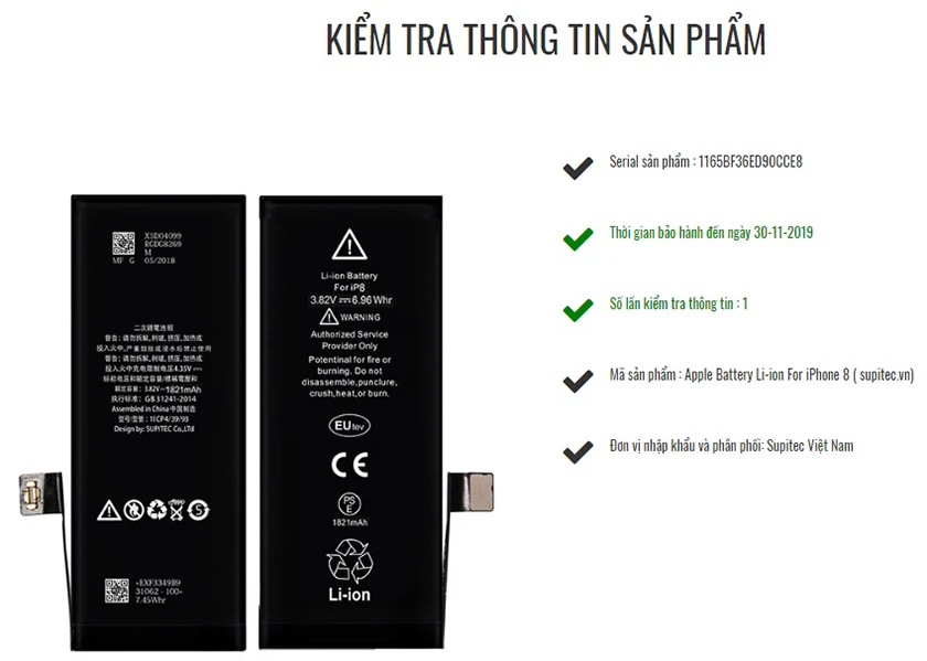 ph&acirc;n biệt pin eutev iphone ch&iacute;nh h&atilde;ng
