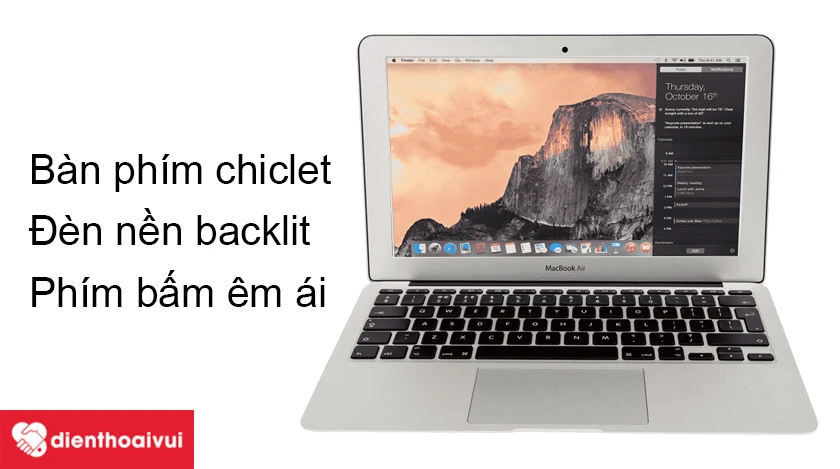 Macbook Air 2017 &ndash; B&agrave;n ph&iacute;m chiclet c&oacute; khoảng c&aacute;ch ph&iacute;m hợp l&yacute; v&agrave; ph&iacute;m bấm &ecirc;m &aacute;i