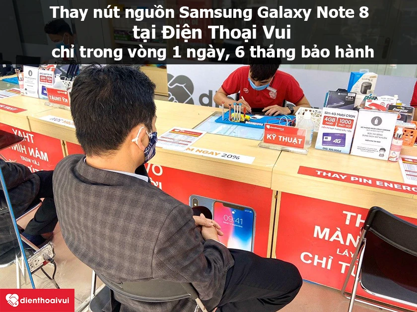 Dịch vụ thay n&uacute;t nguồn Samsung Galaxy Note 8 ch&iacute;nh h&atilde;ng, gi&aacute; rẻ tại Điện Thoại Vui