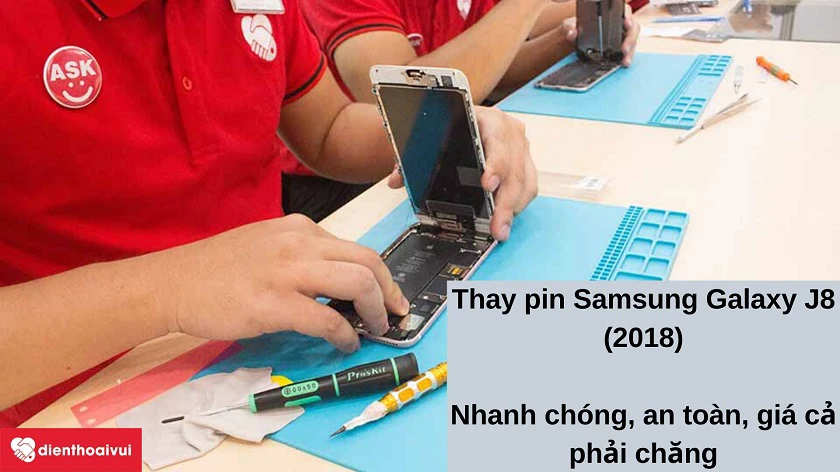 Qu&aacute; tr&igrave;nh thay pin điện thoại ss Galaxy J8 2018 sẽ được diễn ra nhanh chóng, an toàn với mức giá phải chăng.
