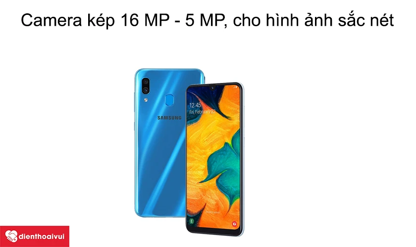 Samsung Galaxy A30 - Camera k&eacute;p 16 MP - 5 MP cho h&igrave;nh ảnh sắc n&eacute;t