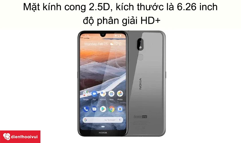 Mặt k&iacute;nh cong 2.5D, k&iacute;ch thước l&agrave; 6.26 inch, độ ph&acirc;n giải HD+