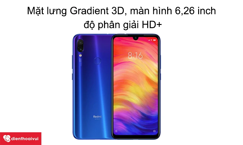 Mặt lưng Gradient 3D, m&agrave;n h&igrave;nh 6,26 inch độ ph&acirc;n giải HD+