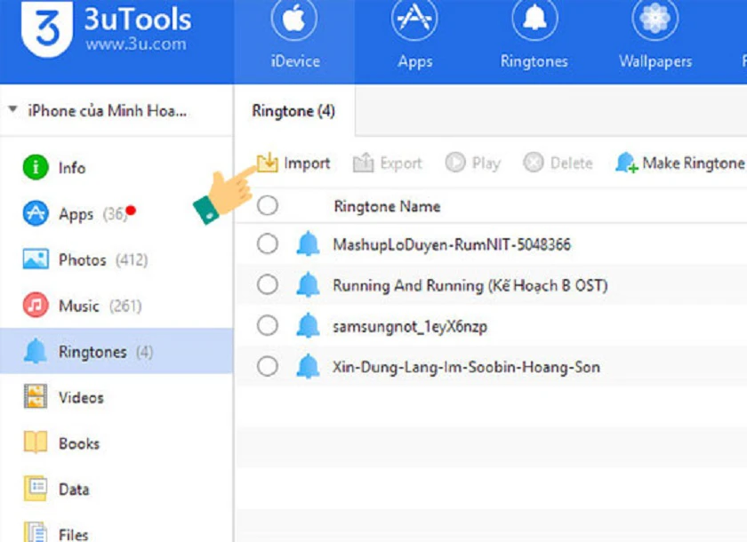 Cài nhạc chuông cho iPhone, IPad bằng phần mềm 3uTools bước 3