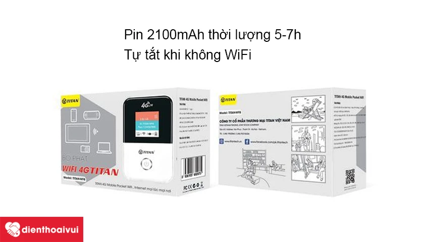 Pin 2100mAh cho thời lượng phát đến 7 tiếng, chế độ tự động tắt tiết kiệm pin