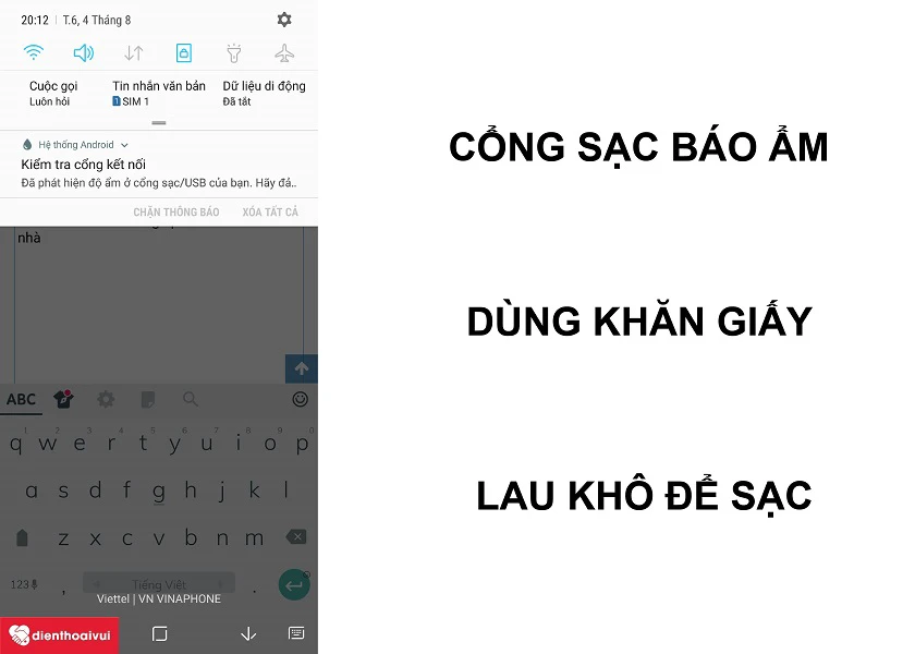 Vệ sinh cổng sạc bằng giấy khô và bông gòn