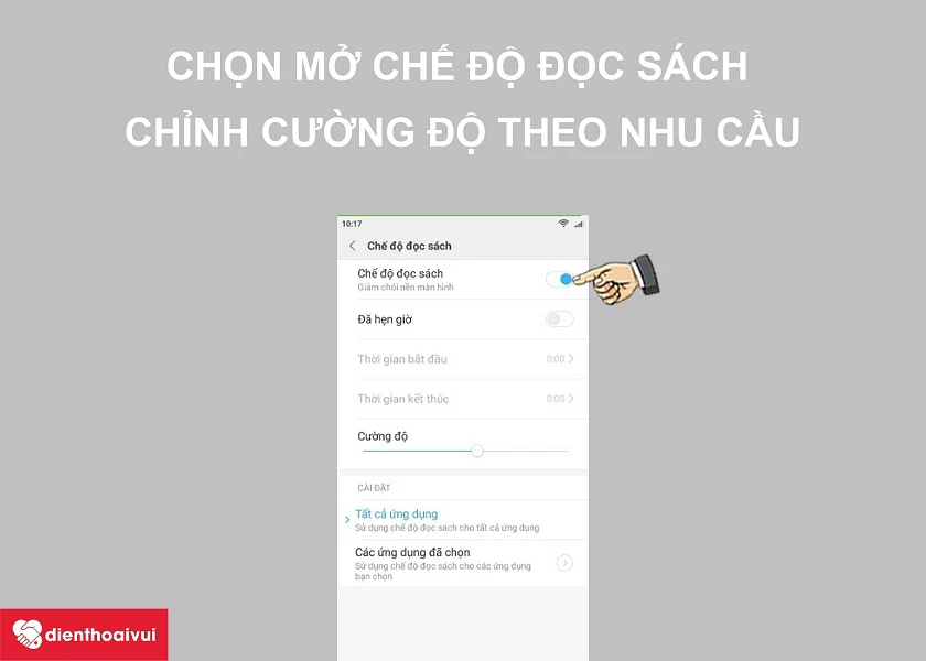 Gạt mở chọn bật Chế độ đọc sách