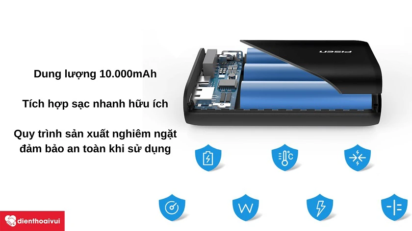 Pin sạc dự phòng PISEN Easy Power 5C 10.050mAh trang bị công nghệ sạc nhanh hữu ích