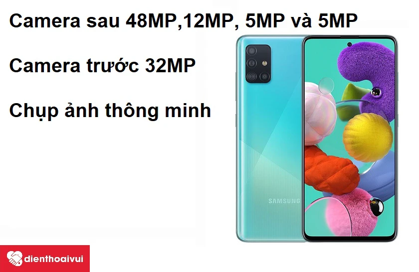 Cụm camera sau c&oacute; độ ph&acirc;n giải l&ecirc;n đến 48MP v&agrave; camera trước selfie th&ocirc;ng minh với độ ph&acirc;n giải 32MP