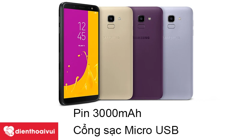Samsung Galaxy J6 2018 – Pin 3000mAh và cáp sạc Micro USB tiện lợi
