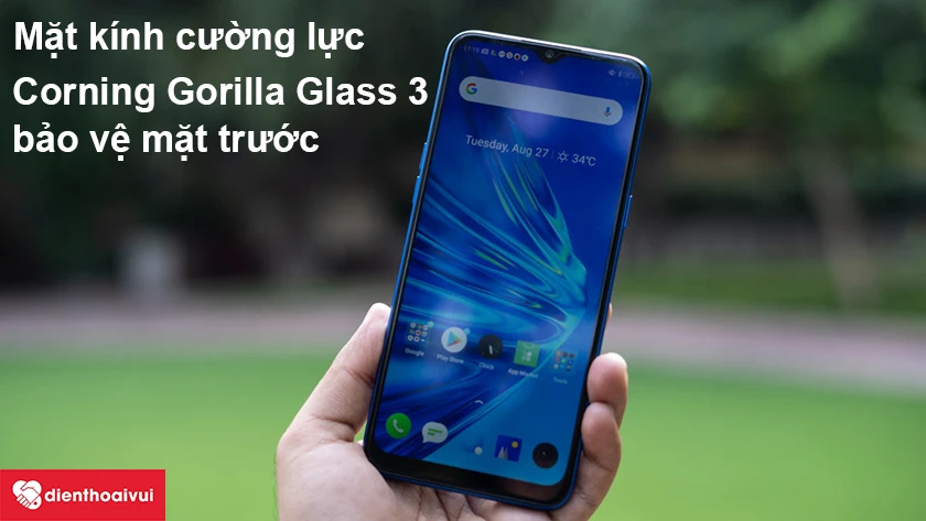 Realme 5 &ndash; Mặt k&iacute;nh cường lực Corning Gorilla Glass 3 bảo vệ to&agrave;n diện mặt trước