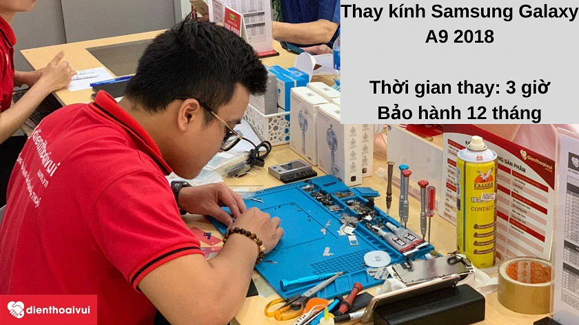 Dịch vụ thay k&iacute;nh Samsung Galaxy A9 2018 nhanh ch&oacute;ng, an to&agrave;n, gi&aacute; phải chăng tại Điện Thoại Vui