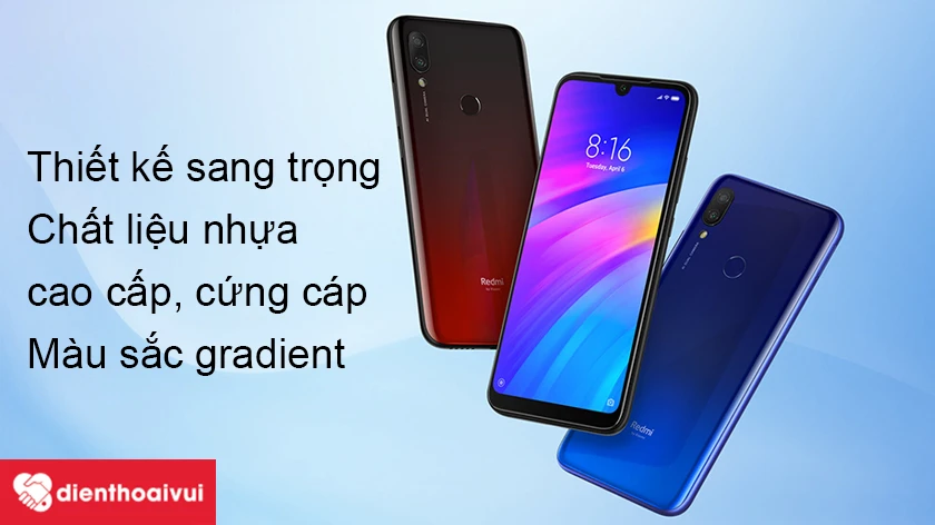 Xiaomi Redmi 7 sở hữu thiết kế nguy&ecirc;n khối với chất liệu nhựa cao cấp, cứng c&aacute;p