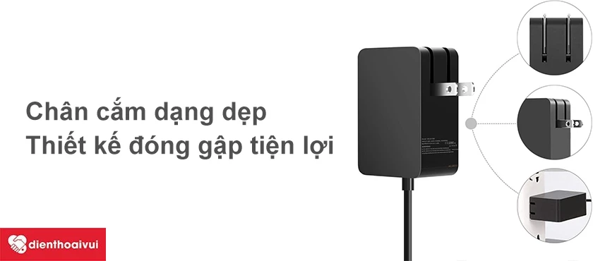C&ocirc;ng suất sạc ti&ecirc;u chuẩn 24W, ch&acirc;n cắm dạng dẹp tiện lợi
