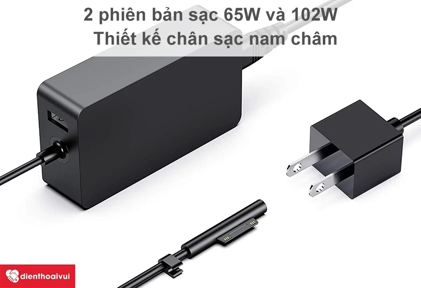 Công suất sạc 65W - 102W, thiết kế chân sạc nam châm tiện lợi