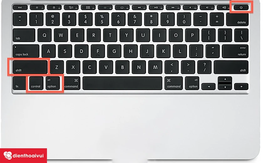 giữ tổ hợp ph&iacute;m Shift + Control + Option + Power