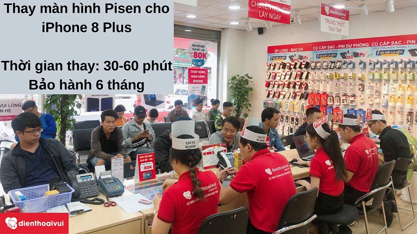 Dịch vụ thay m&agrave;n h&igrave;nh Pisen cho iPhone 8 Plus nhanh ch&oacute;ng, an to&agrave;n, gi&aacute; ưu đ&atilde;i tại Điện Thoại Vui