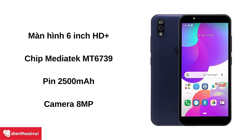Đi&ecirc;̣n thoại Vsmart Bee 3 - Màn hình 6 inch, chip Mediatek MT6739, pin 2500mAh