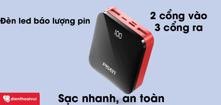 Pin sạc dự ph&ograve;ng Pisen Mini Mirror 10.000mAh với khả năng sạc nhanh, an to&agrave;n