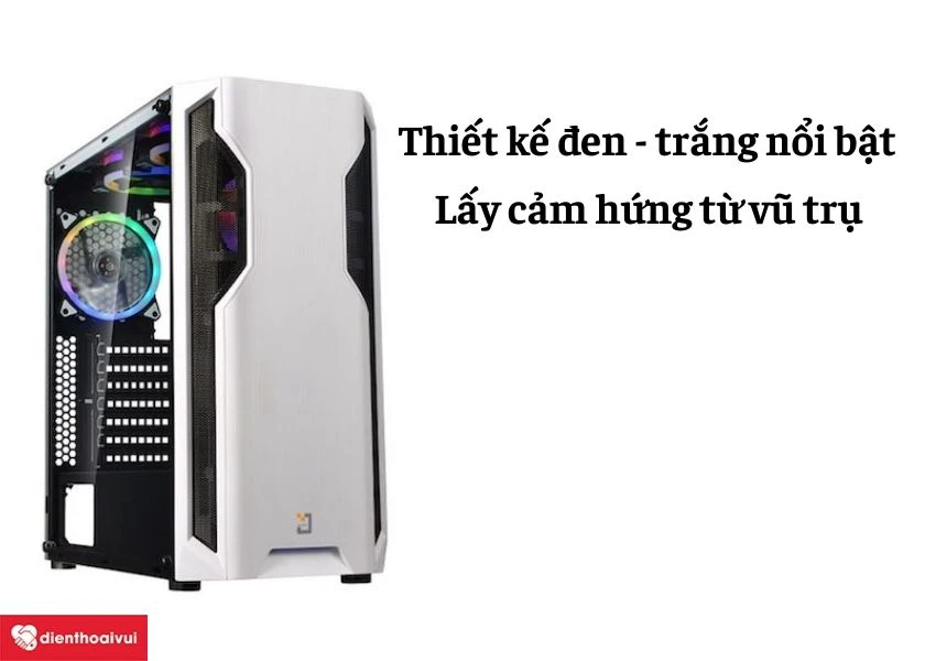 Thùng case máy tính Jetek Beryl-I G9601W có thiết kế đen trắng đơn giản