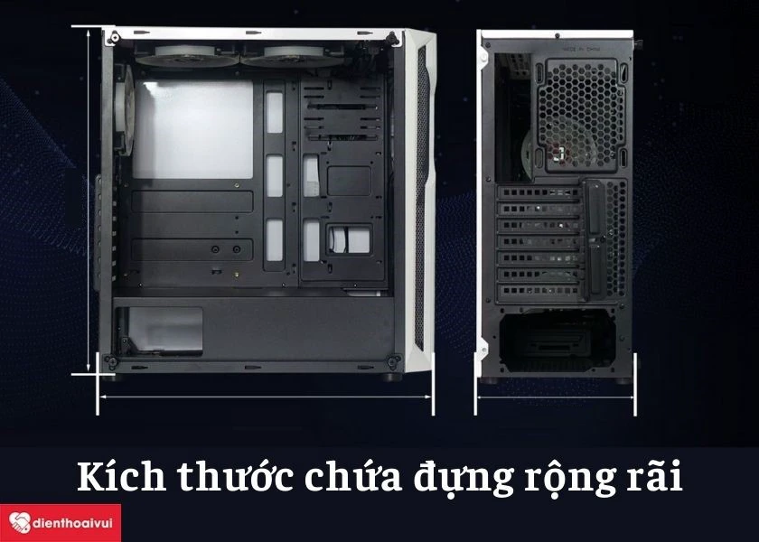 Thùng case máy tính Jetek Beryl-I G9601W có không gian rộng rãi cho các linh kiện bên trong