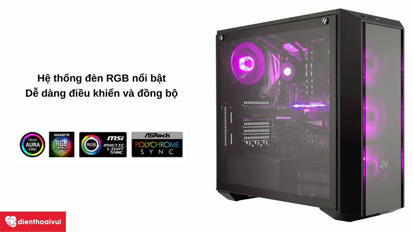 Th&ugrave;ng case Cooler Master MasterBox Pro 5 RGB được trang bị hệ thống đ&egrave;n RGB n&ocirc;i bật