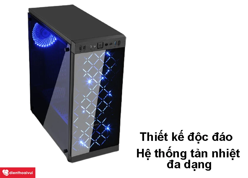 Thiết kế case m&aacute;y t&iacute;nh PC Sama Combat độc đ&aacute;o,  k&iacute;nh cường lực c&ugrave;ng hệ thống tản nhiệt đa dạng