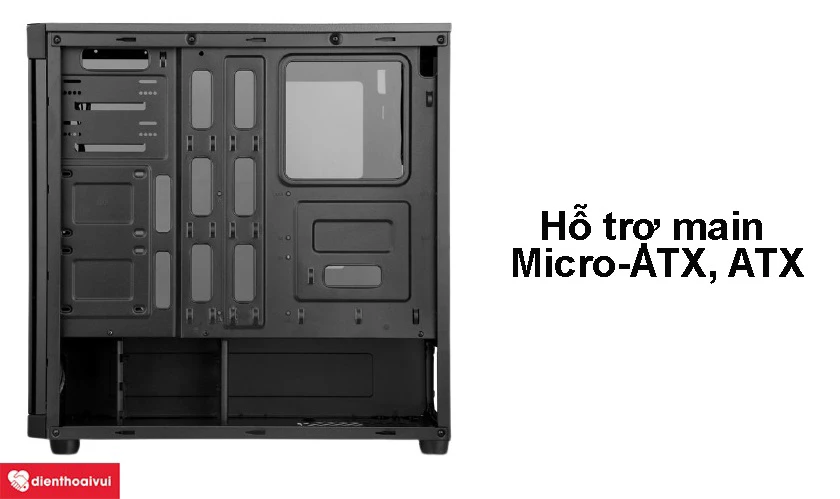 Th&ugrave;ng Case Sama Combat hỗ trợ main Micro-ATX, ATX c&ugrave;ng c&aacute;c cổng kết nối tiện &iacute;ch