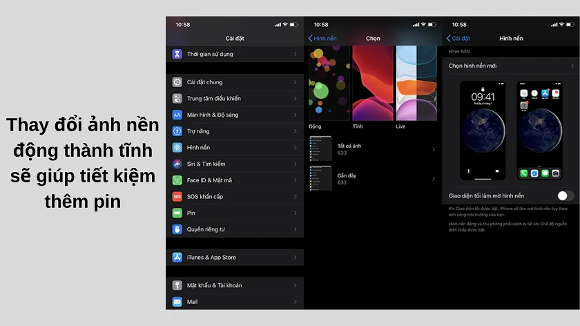 Sử dụng ảnh n&ecirc;̀n tĩnh - c&aacute;ch tiết kiệm pin cho iPhone