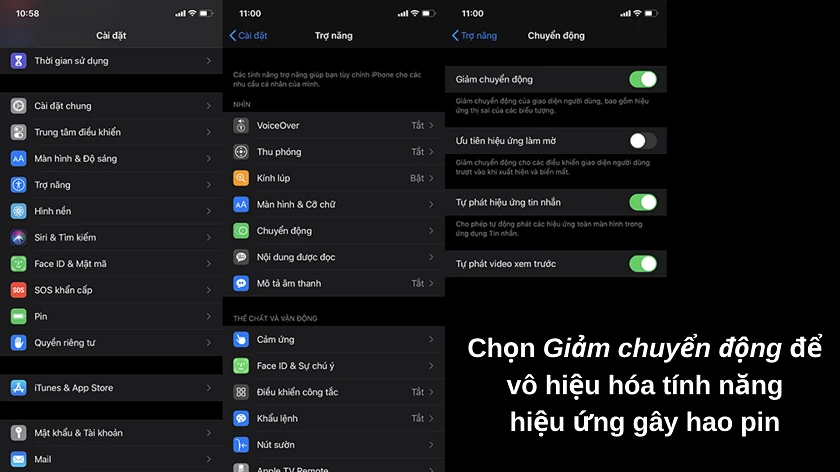 Tắt hi&ecirc;̣u ứng chuy&ecirc;̉n đ&ocirc;̣ng gi&uacute;p tiết kiệm pin iPhone