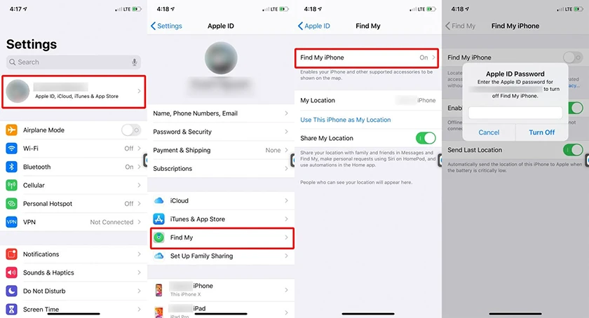 Tắt tính năng Find My iPhone