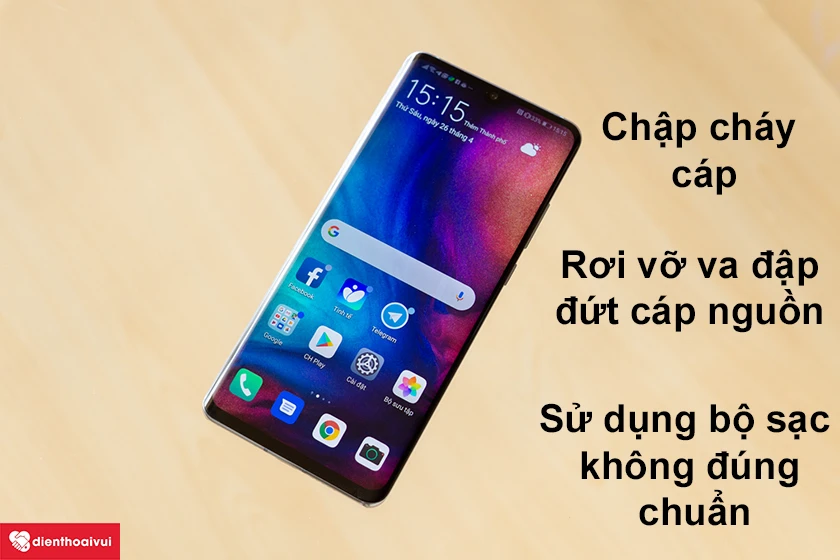 Nguy&ecirc;n nh&acirc;n dẫn đến d&acirc;y c&aacute;p nguồn điện thoại Huawei bị đứt, bị hỏng