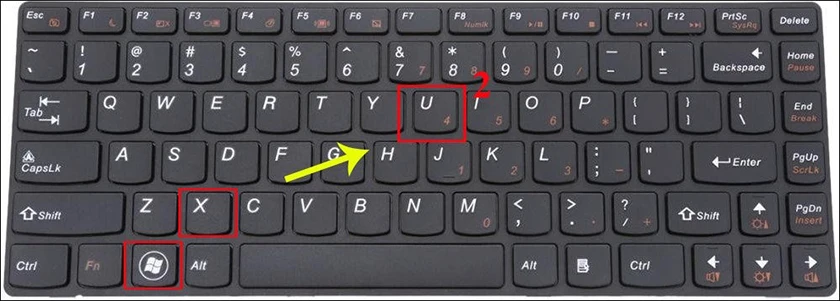Tắt nguồn bằng tổ hợp ph&iacute;m Windows + X + U