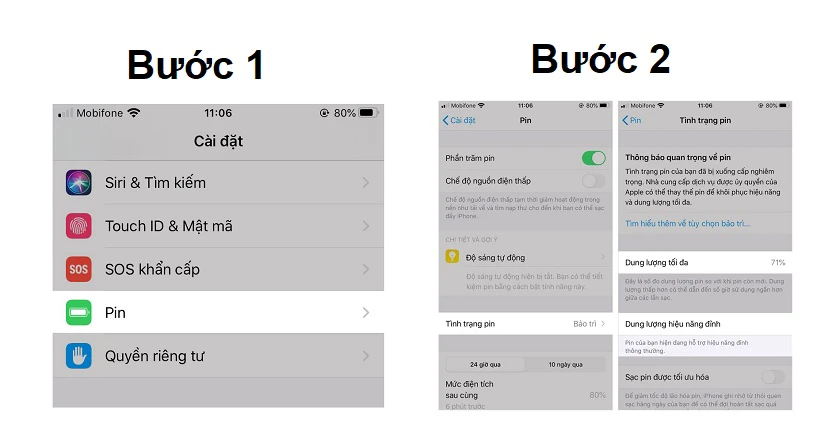 Kiểm tra bằng Battery Health tr&ecirc;n iPhone