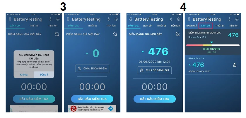 Sử dụng ứng dụng Battery Testing