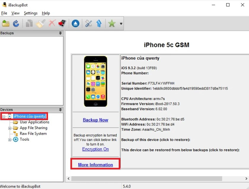 Kiểm tra độ chai pin iPhone bằng iBackup Bot
