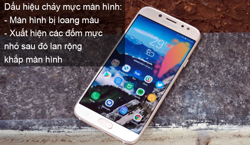 dấu hiệu lỗi màn hình j7 pro bị chảy mực, loang mực