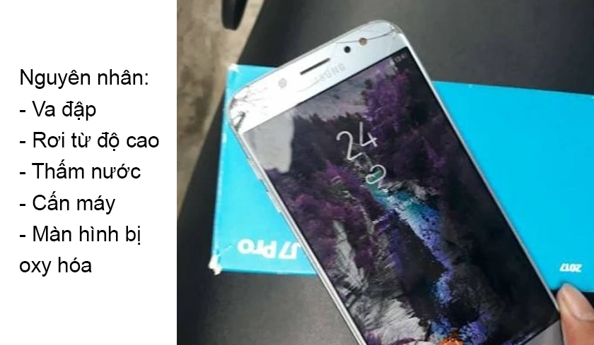 Vì sao lỗi màn hình j7 pro bị chảy mực, loang mực