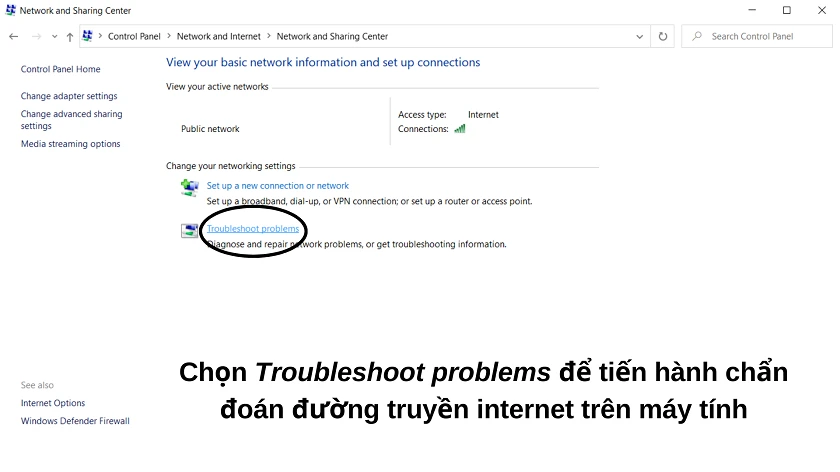 C&aacute;ch 2. Chạy chuẩn đo&aacute;n mạng tr&ecirc;n Windows