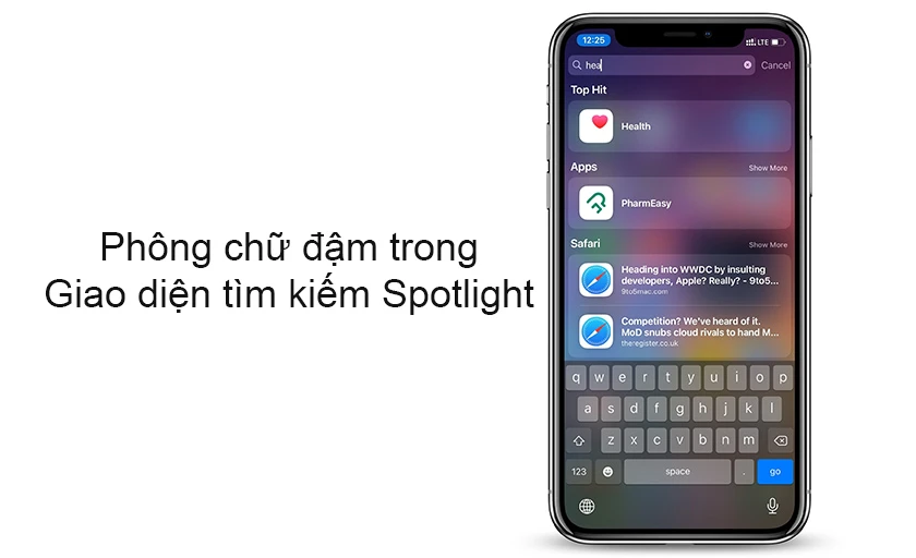Ph&ocirc;ng chữ đậm trong Giao diện t&igrave;m kiếm Spotlight