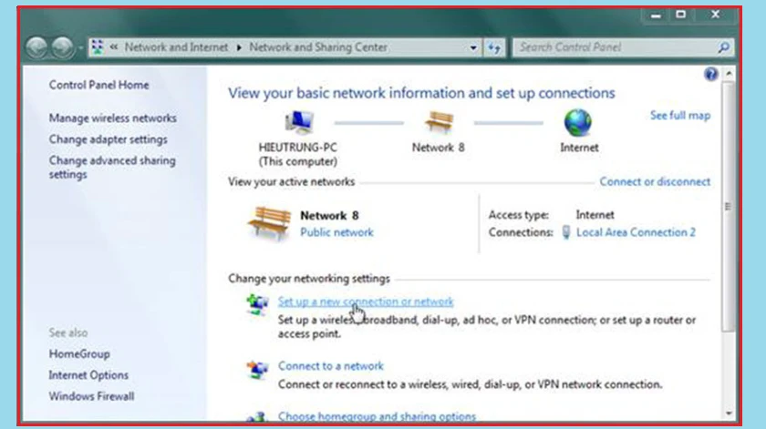 C&aacute;ch ph&aacute;t wifi từ laptop Win 7 cho điện thoại tr&ecirc;n Network AND Sharing Center
