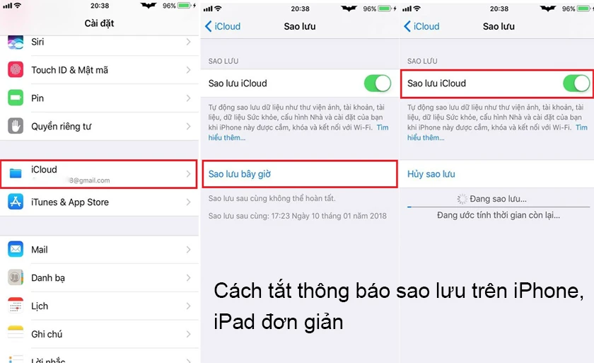 Hướng dẫn tắt th&ocirc;ng b&aacute;o sao lưu tr&ecirc;n iPhone, iPad đơn giản