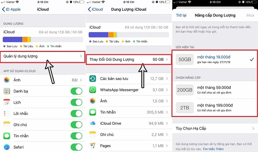 chọn cho mình một gói phù hợp gồm 50GB, 200GB, 2Tb