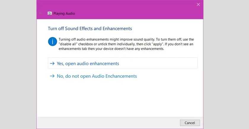 Đợi máy chạy phân tích và ấn Yes, Open Audio Ehancements