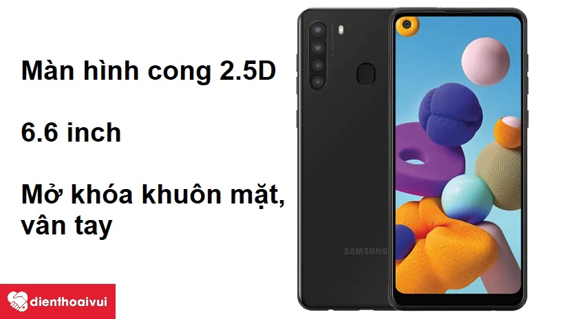 Mặt kính cong 2.5D cùng mở khóa vân tay, khuôn mặt hiện đại