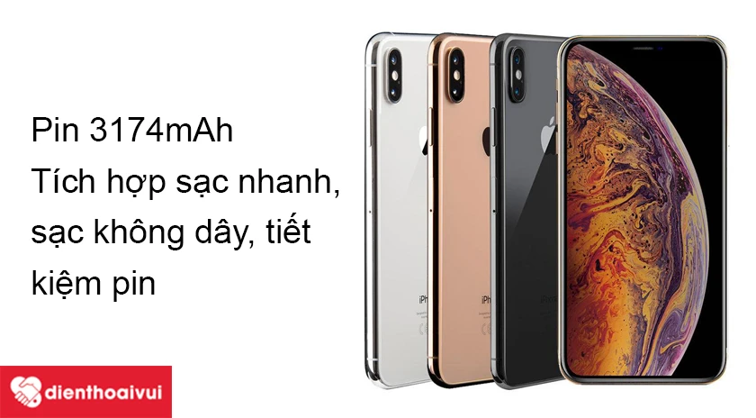 iPhone Xs Max sở hữu pin 3174mAh hỗ trợ sạc nhanh, sạc không dây
