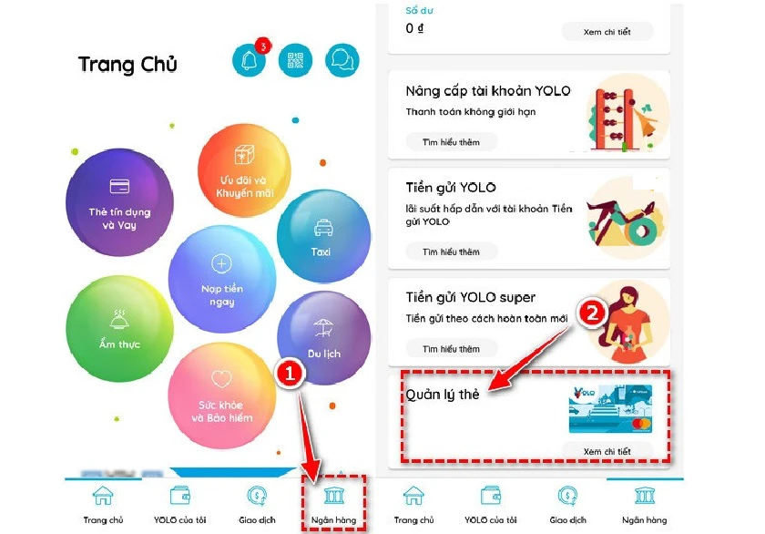 Chọn v&agrave;o mục Ng&acirc;n h&agrave;ng v&agrave; trong đ&oacute; ấn chọn Quản l&yacute; thẻ