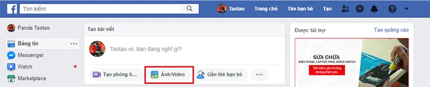 nhấn v&agrave;o &ocirc; &ldquo;Photo/video&rdquo;
