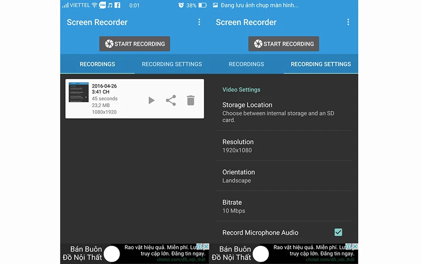 Ứng dụng quay video m&agrave;n h&igrave;nh Lollipop Screen Recorder
